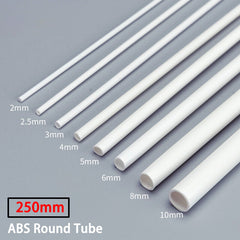 250mm ABS Round Tube Dia 2/2.5/3/4/5/6/8mm Styrene Plastic Strips Rod Plasticard