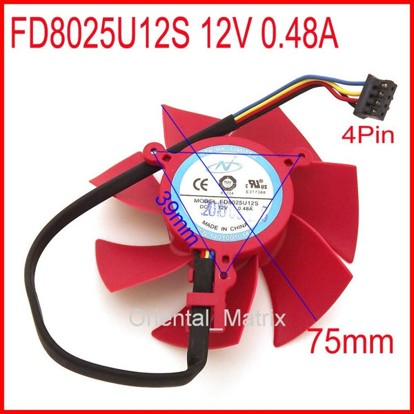 NTK FD8025U12S 12V 0.48A 75*39*39mm XFX HD5870 HD5850 graphics card cooling fan