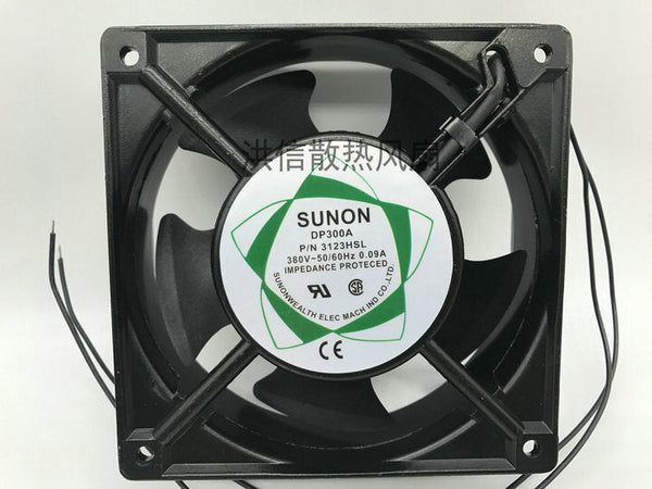 SUNON Fan DP300A P/N 3123HSL AC 380V 0.09A 12038 12CM 2 Wire