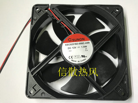 SUNON 12025 EEC0251B3-000C-A99 DC12V 1.9W 12CM 2-wire cooling fan