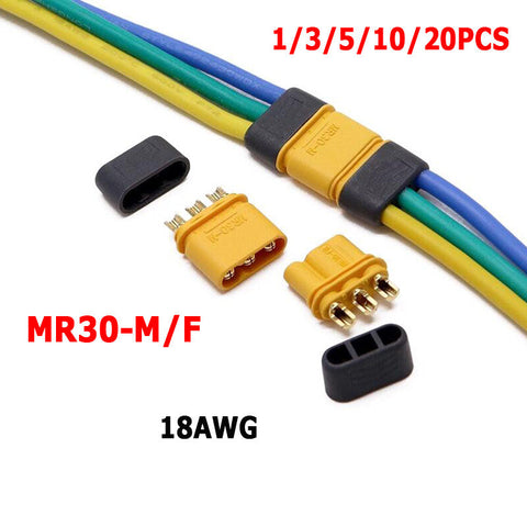 MR30 Male Female Connector Plug With Sheath 18AWG Wire Long 10CM for MOTO Motor